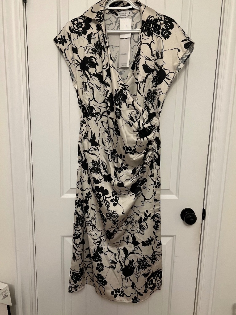 Calvin Klein Black & Cream Floral Wrap Dress